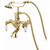 Adjustable Volume Control Tub and Shower Faucet with Hand Shower and Porcelain Lever Handles