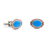 Framed Oval Cufflinks in Sky Blue