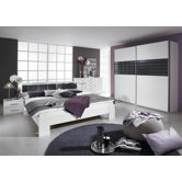 Schlafzimmer Set "Aarau Plus" in Alpinwei&szlig; / Platin hochglanz / Chrom
