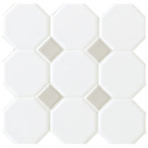 Octagon and Dot 12" x 12" Mosaic in Matte White with Gray Gloss Dot