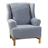 Stretch Pinstripe Wing Chair Slipcover (T-Cushion)