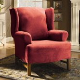 Stretch Suede Wing Chair T Cushion Slipcover