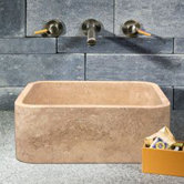 Rectangular Shape Vessel Sink in White Sands Travertine