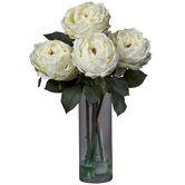 Fancy Rose with Cylinder Vase Silk Flower Arrangement in White