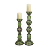 Silver Leaf Wood Candlesticks (Set of 2)