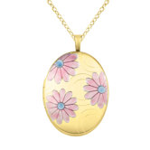 Colored Flowers Oval Locket Necklace