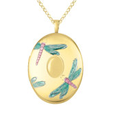 Dragonflies Oval Locket Necklace