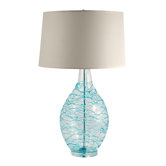 Glass Hand Blown Table Lamp with Blue Coils