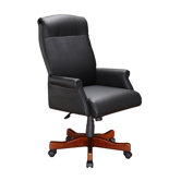 High Black Leather Roll Office Chair with Arm