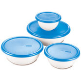 8 Piece Covered Bowl Set in White and Blue