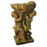 Fiber Stone Twin Cherubs with Shell Fountain