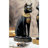 Egyptian Cat Goddess Bastet with Earrings Statue in Matte Black