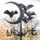 Crescent Moon Vampire Bats Metal Roof Mount Weathervane