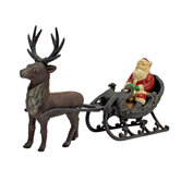 Christmas Santa on Sleigh with Reindeer Statue