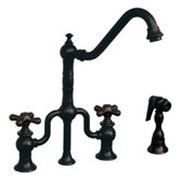 Twisthaus Two Handle Widespread Bridge Kitchen Faucet with Long Traditional Swivel Spout Cross Handles and Side Spray
