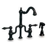 Twisthaus Two Handle Widespread Bridge Faucet with Short Traditional Lever Handle Side Spray