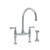 Perrin and Rowe Deck Mount Two Handle Widespread Bridge Faucet with Side Spray and High "C" Spout