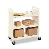 Steel Flat Shelf Cart With Four Casters, Three Shelves, 37 x 18 x 42, Putty