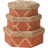 Alamosa Hexagonal Boxes with Appliqu&eacute; ( Set of 3 )