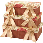 Brianza Rectangle Box with Bow and Ribbon, Lined Set of 3