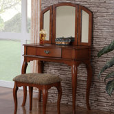 Bobkona Jaden Bedroom Vanity Set with Stool in Oak