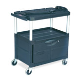 Audio-visual Cart, 3 Shelves w/ Cabinet, 3 Outlets, Black