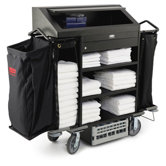 Deluxe H-S Housekeeping Cart with 4 Shelves in Black