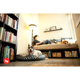 Cosmopolitan Dog on Wire Round Dog Bed in Midnight Blue / White