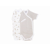 Nature's Nursery Short Sleeve Side Snap Babybody Baby Clothing in Tan Stripes