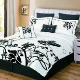 Chelsea 8 Piece Flocked Comforter Set in Black / White