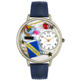 Unisex History Teacher Navy Blue Leather and Silvertone Watch in Silver