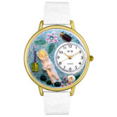 Unisex Massage Therapist White Leather and Goldtone Watch in Gold