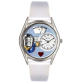 Women"s Nurse White Leather and Silvertone Watch in Silver