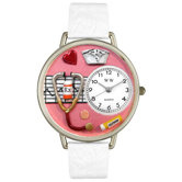 Unisex Nurse Red White Skin Leather and Silver Tone Watch