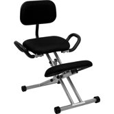 Ergonomic Kneeling Chair in Black Fabric with Back and Handles