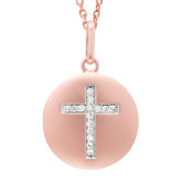 14k Gold 0.08ct TDW Diamond Round Cross Disc Pendant