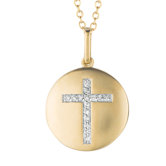 14k Gold 0.08ct TDW Diamond Round Cross Disc Pendant
