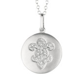 14k Gold 0.15ct TDW Diamond Round Fleur De Lis Disc Pendant