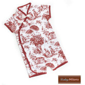 Toile Kimono Infant Bodysuit in Burgundy and White