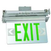 Recessed Mount Edge Lit LED Exit Sign with Green on Clear Panel and Aluminum Housing
