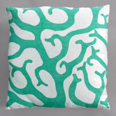 Coral Turquoise Pillow on White Linen