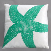 Starfish Turquoise Pillow on White Linen