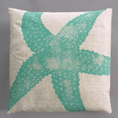 Starfish Turquoise Pillow on Natural Linen