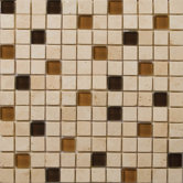 Natural Stone 1" x 1" Travertine Ancient Tumbled Glass Blend Mosaic in Pingu Beige