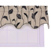 Riviera Large Scale Leaf and Vine Lined Duchess Filler Window Curtain Valance in Black