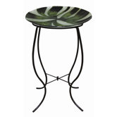Green Abstract Glass Birdbath with Stand