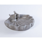 Sparrows on Shell Birdbath