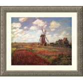 Champs de Tulip Silver Framed Print - Claude Monet