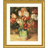 Vase with Tulips Gold Framed Print - Pierre Auguste Renoir