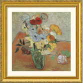 Roses and Anemones Gold Framed Print - Vincent van Gogh